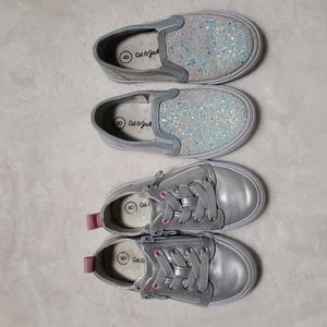 LOT Used Cat & Jack white glitter and silver toddler shoes size 8